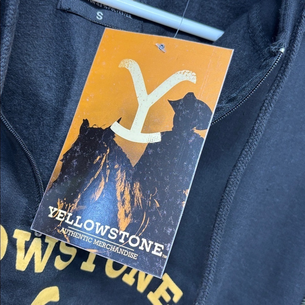 Yellowstone Black mid zip up Hoodie with Striped long Sleeves small - Picture 8 of 11